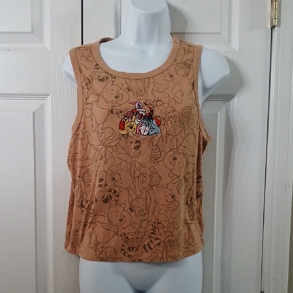 Disney Winnie the Pooh tan tank top with embroidered characters Sz XXL EUC